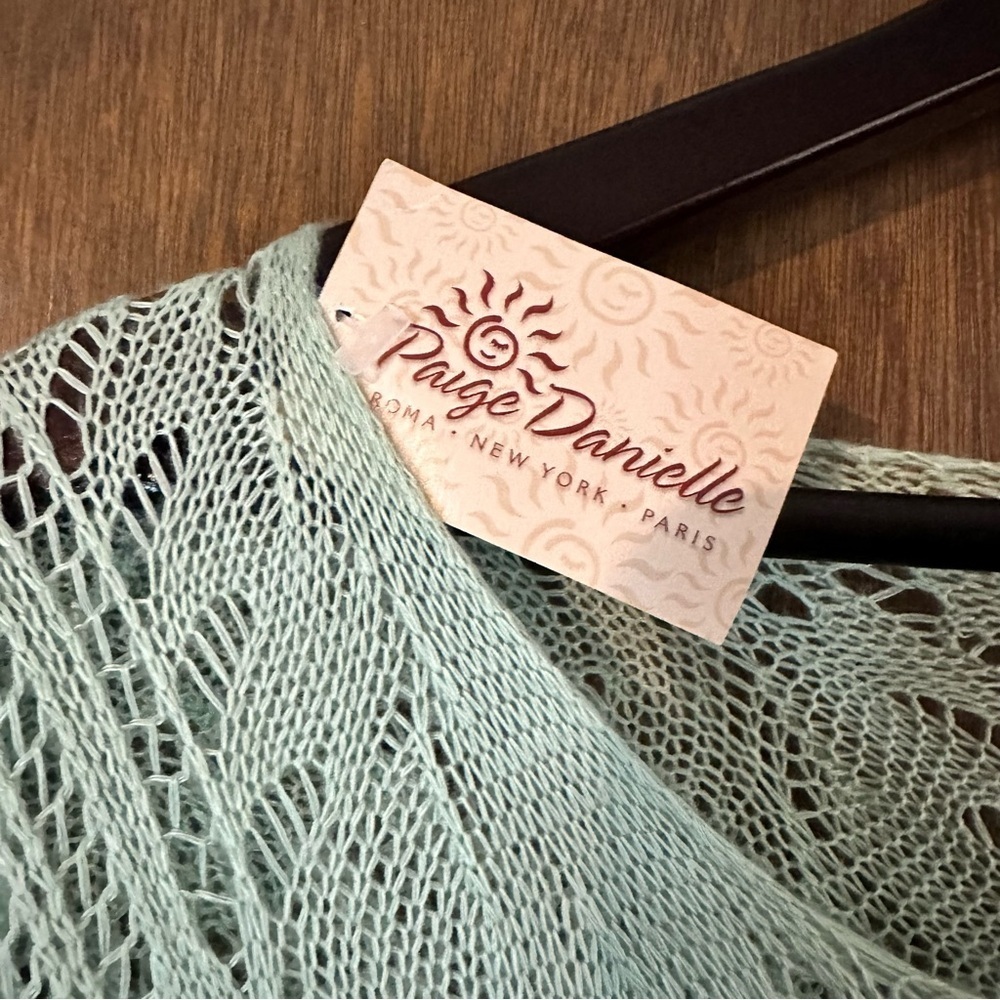 Paige Danielle Mint Green Crochet Lace Women’s Short Sleeve Top Sz XL Boho - Picture 8 of 9